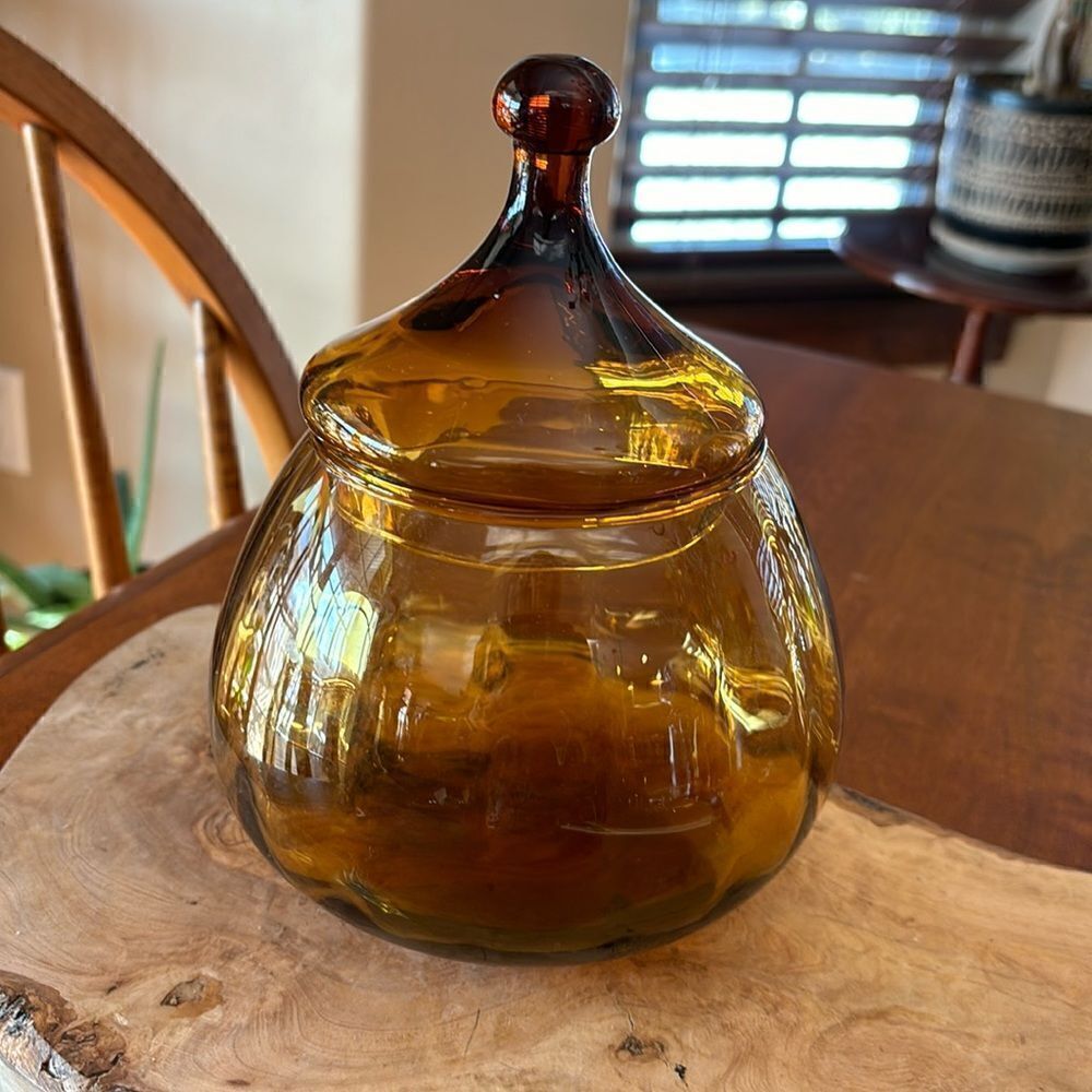 Vintage Empoli Amber Ribbed Apothecary Jar